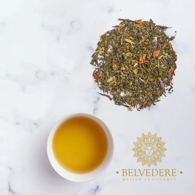 Чай зеленый ароматизированный Belvedere Mango Vivaldi ( Манго Вивальди), 100г. Чай зеленый ароматизированный Belvedere Mango Vivaldi ( Манго Вивальди), 100г.