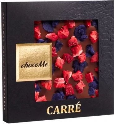 Молочный шоколад ChocoMe 50V107, Лепестки фиалки,клубника, 50г. Молочный шоколад ChocoMe 50V107, Лепестки фиалки,клубника, 50г.